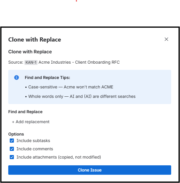 Clone with Replace - Initial screen