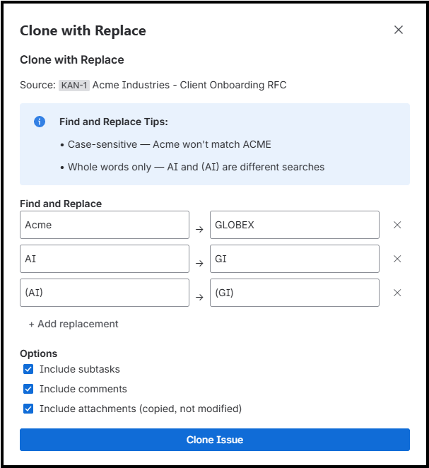 Clone with Replace - Find and replace