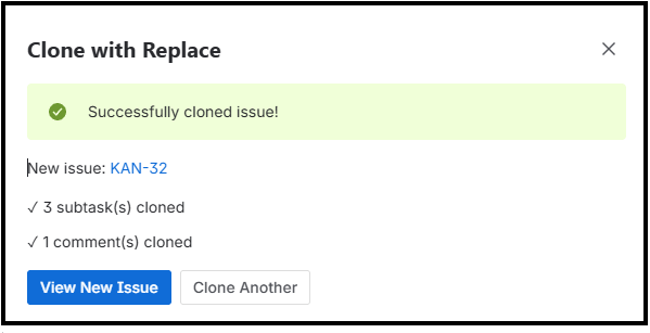 Clone with Replace - Success